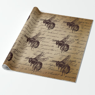 Vintage Decoupage Honey Bee Wrapping Paper