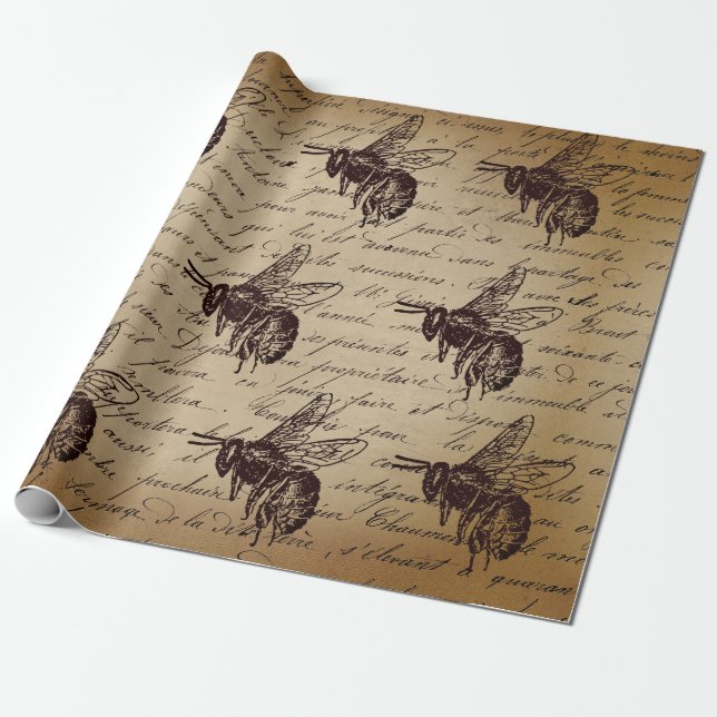 Vintage Decoupage Honey Bee Wrapping Paper (Unrolled)