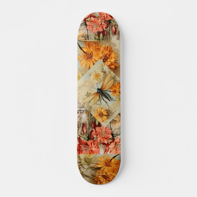 Vintage Decoupage Inspire Floral Dragonfly   Skateboard (Front)