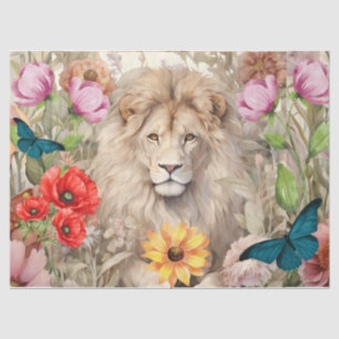 Vintage Decoupage Lion Head & Flowers Tissue Paper