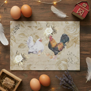 Vintage Decoupage Rooster Chicken Hen Floral Tissue Paper