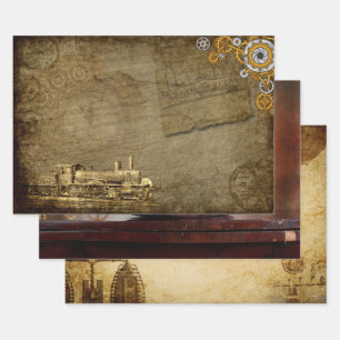 Vintage Decoupage Steampunk Art Abstract Wrapping Paper Sheets