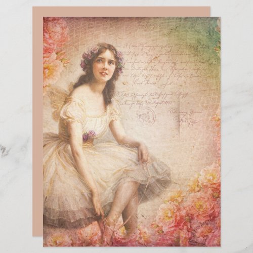 Vintage Decoupage Victorian Lady Scrapbook Paper