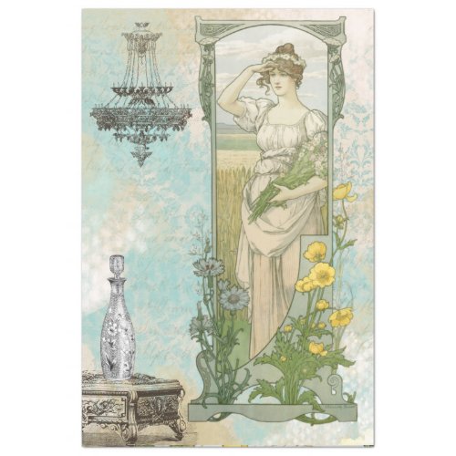  Vintage Decoupage Woman Art Nouveau AR23 Tissue Paper