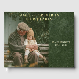 Vintage Deep Green Faux Leather Photo Memorial Foil Guest Book