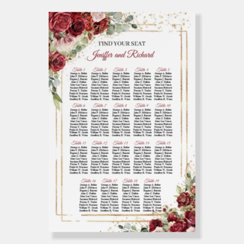 Vintage deep red and blush roses gold frame foam board