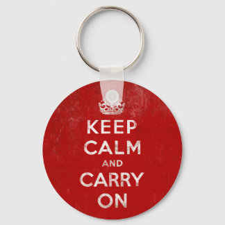 Vintage Deep Red Distressed Keep Calm and Carry On Keychain