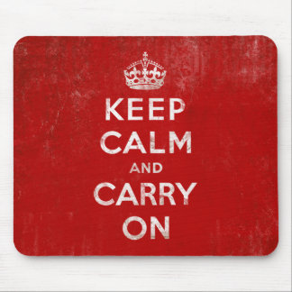 Vintage Deep Red Distressed Keep Calm and Carry On Mouse Pad