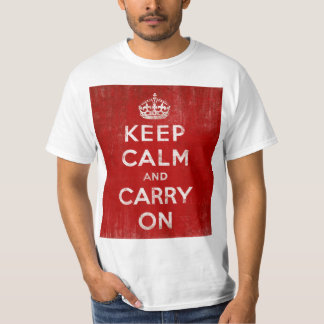 Vintage Deep Red Distressed Keep Calm and Carry On T-Shirt