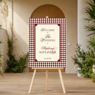 Vintage Deep Red Old Money Wedding Welcome Sign