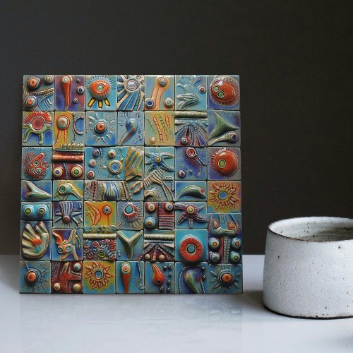 Vintage Deep_Sea Creatures Colorful Surrealist Ceramic Tile