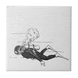 Vintage Deep Sea - Scuba Diver Ceramic Tile