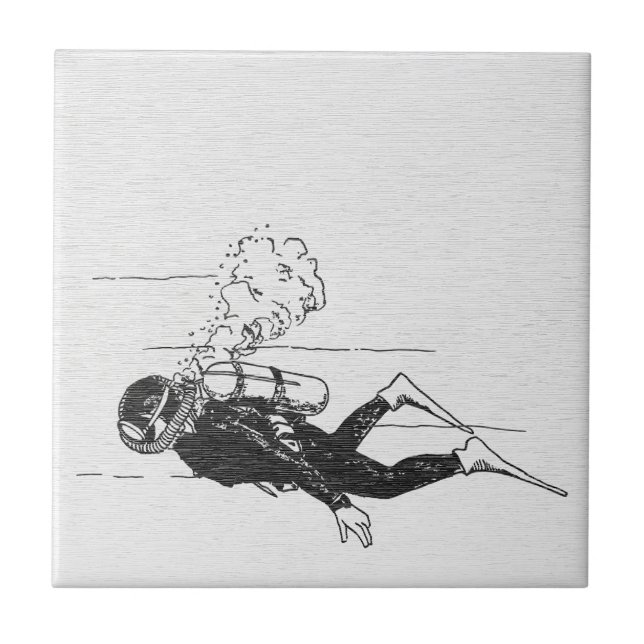 Vintage Deep Sea - Scuba Diver Ceramic Tile (Front)