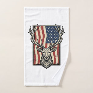 Vintage Deer American Flag Hunting Shirt Design_1 Hand Towel