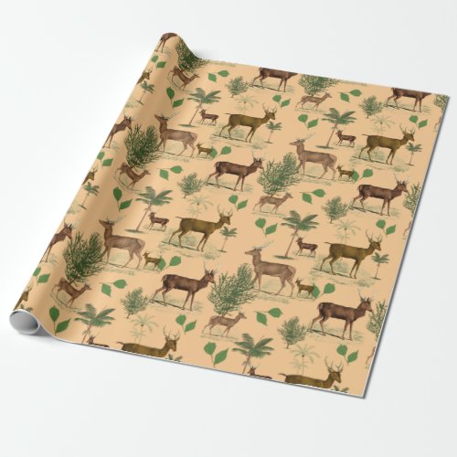 Vintage Deer And Trees Wrapping Paper