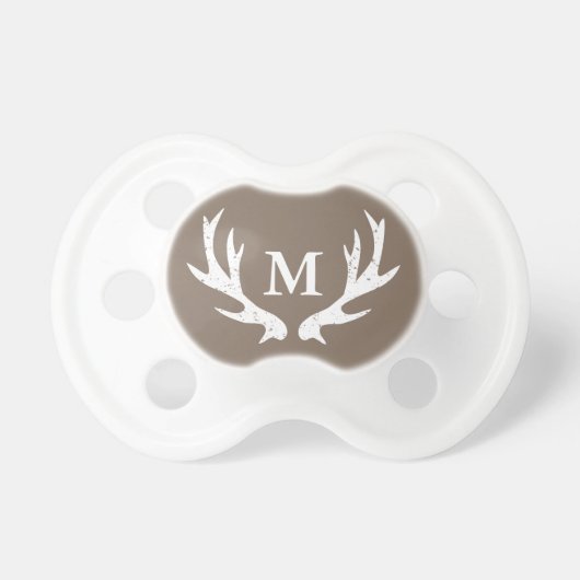 Vintage deer antler baby pacifier with monogram (Front)