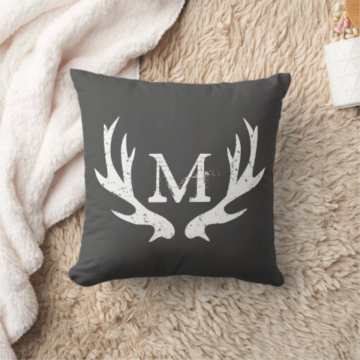 Vintage deer antler throw pillow Gray and white Zazzle