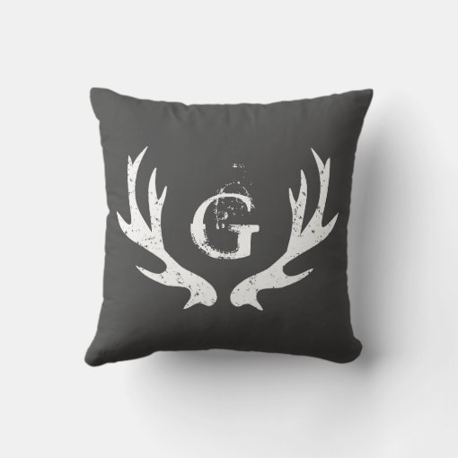 Vintage deer antler throw pillow Gray and white Zazzle