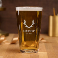 Vintage deer antlers logo custom etched beer