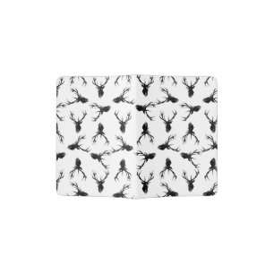 Vintage Deer Antlers Pattern Black & White Deer Passport Holder