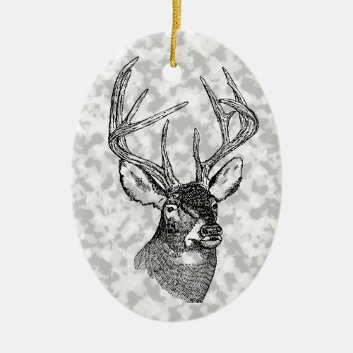 Vintage deer art graphic ceramic ornament