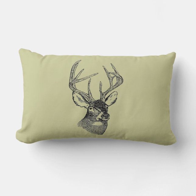Vintage deer art graphic lumbar pillow (Front)