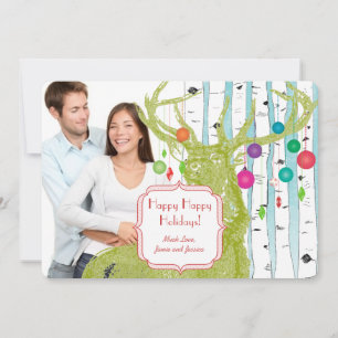 Vintage Deer Birch Tree Photo Christmas Card