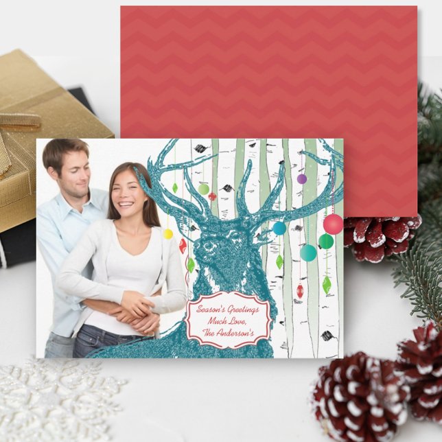 Vintage Deer  Birch Tree Photo Christmas Card (Creator Uploaded)