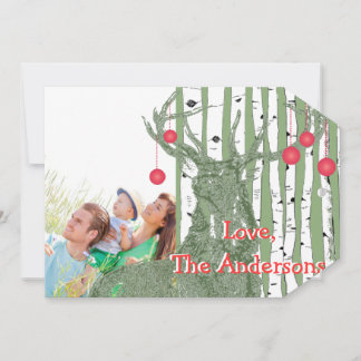 Vintage Deer Birch Tree Photo Christmas Card
