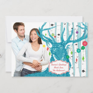 Vintage Deer Birch Tree Photo Christmas Card