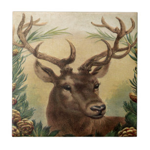 Vintage Deer Buck Stag Nature Rustic Christmas Ceramic Tile