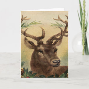 Vintage Deer Buck Stag Nature Rustic Christmas Holiday Card
