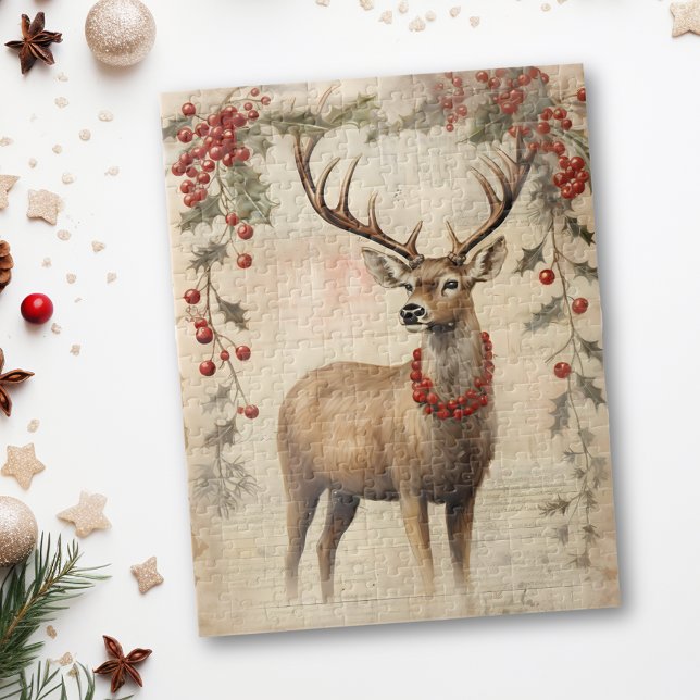 Vintage Deer Christmas Winter Aged Decoupage Jigsaw Puzzle (Creator Uploaded)