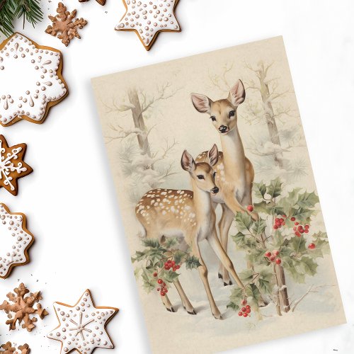 Vintage Deer Christmas Winter Aged Decoupage Tissue Paper