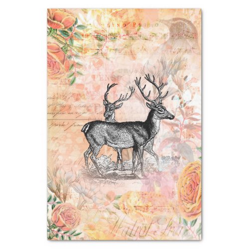 Vintage Deer Floral Collage Tissue Paper