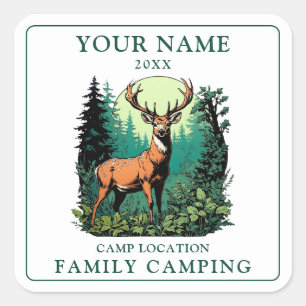 Vintage Deer Forest Family Camping Square Sticker