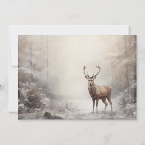 Vintage Deer Forest Winter Snow Merry Christmas Holiday Card
