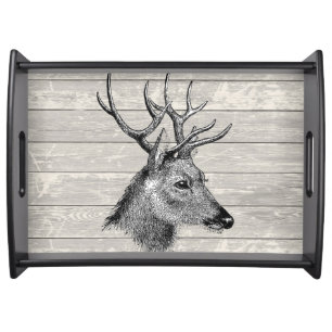 Vintage Deer Head Illustration Serving Tray