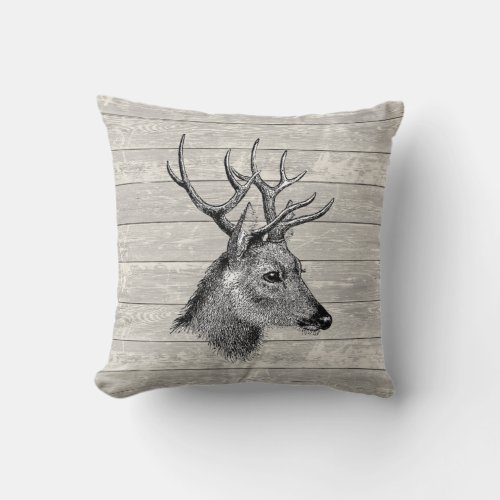 Vintage Deer Head Illustration Throw Pillow