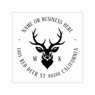 Vintage Deer Head Monogram Name and Return Address Self-inking Stamp