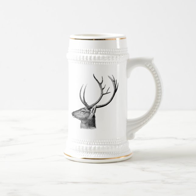 Vintage Deer Head Stein with Gold Highlights (Right)
