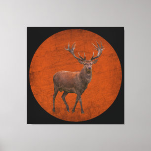 vintage deer in orange nature canvas print