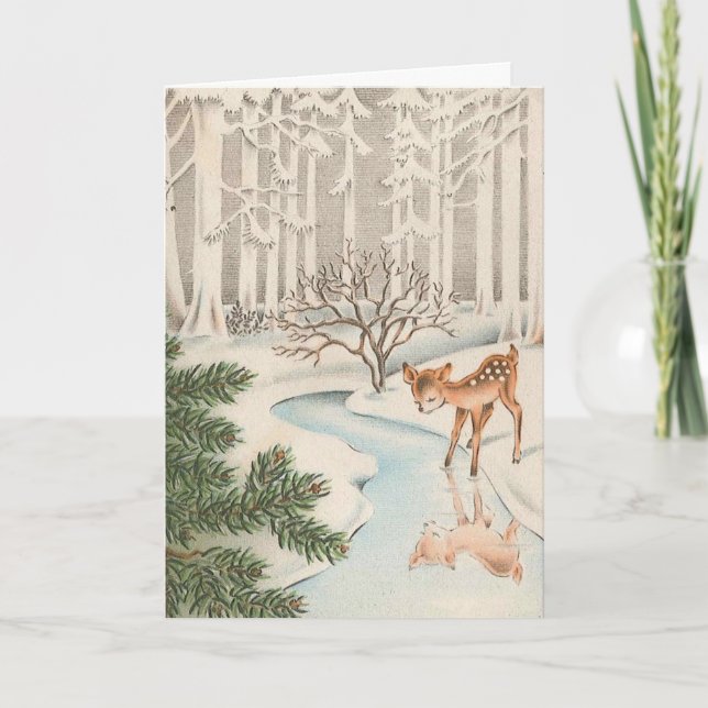 Vintage Deer in the Snow Holiday Card (Front)