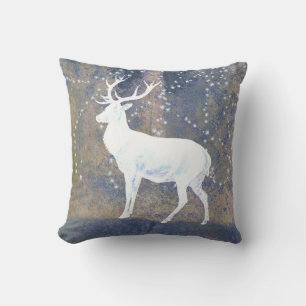 Vintage Deer in Winter Snowflakes Throw Pillow
