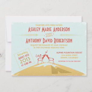 Vintage Deer Mountain Camping Glamping Wedding Invitation