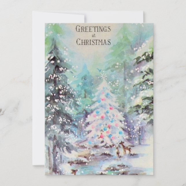 Vintage Deer Out in the snow Holiday Card (Front)