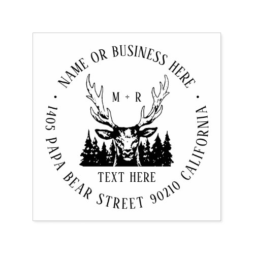 Vintage Deer Pine Tree Monogram and Return Address Self_inking Stamp