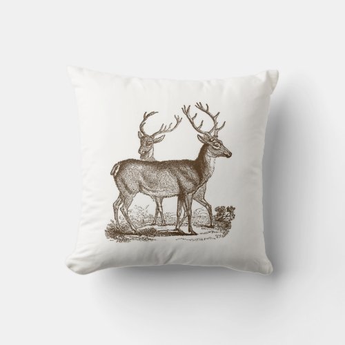 Vintage Deer Print Throw Pillow
