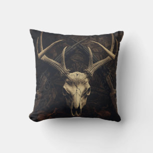Vintage Deer Skull Camo Hunting Throw Pillow