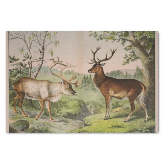 Vintage Deer Stag Ephemera Decoupage Tissue Paper